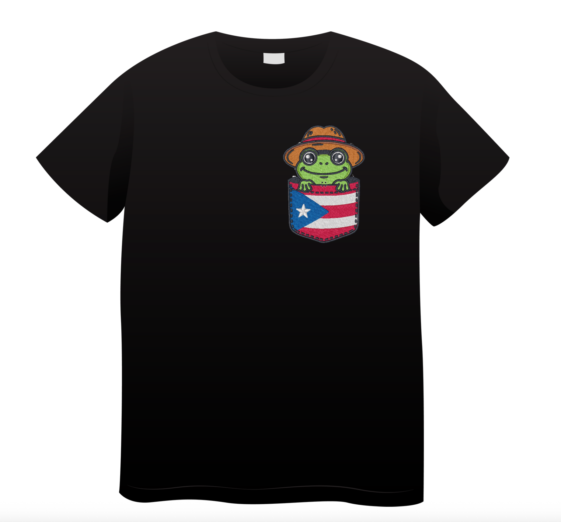 Embroidered  T-Shirt – Coquí Frog Puerto Rico Flag Pocket